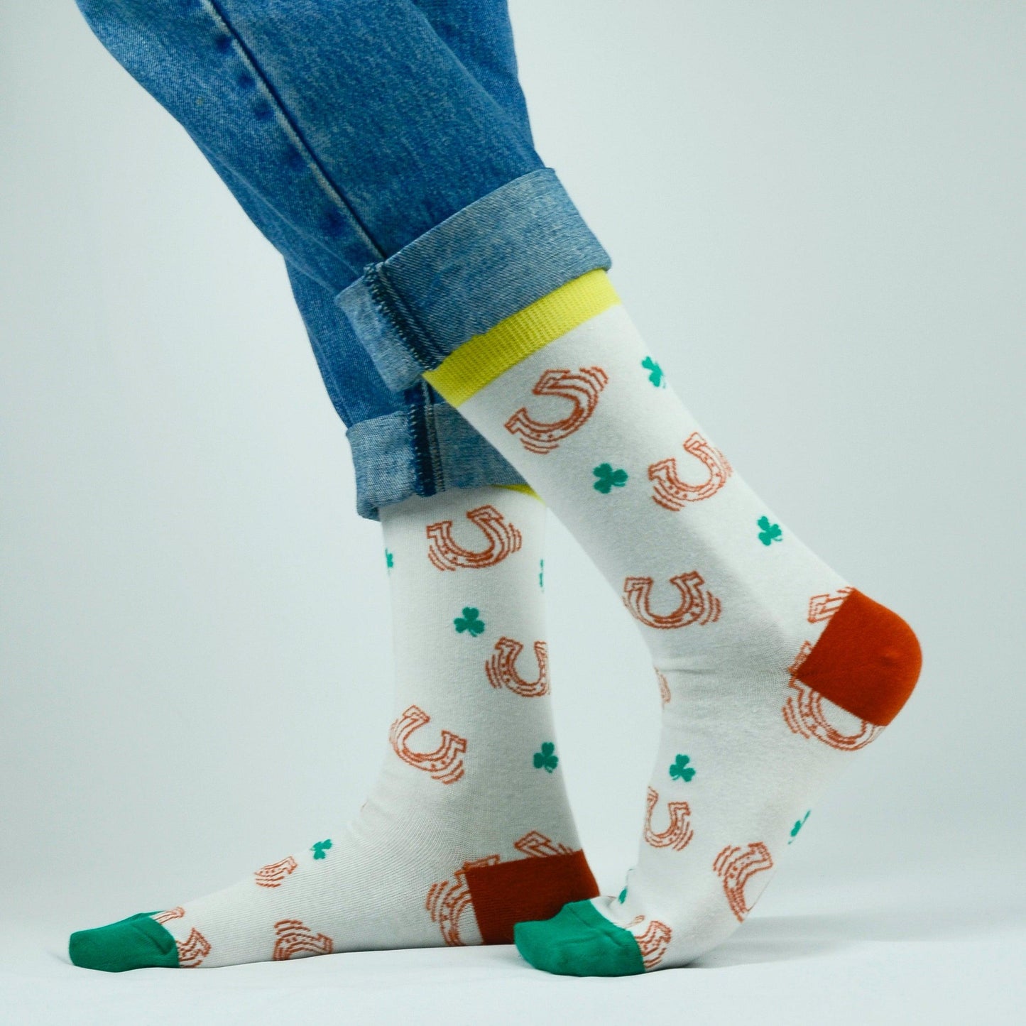 Lucky Socks Irish Horseshoe and Shamrock Fine Combed Cotton Socks