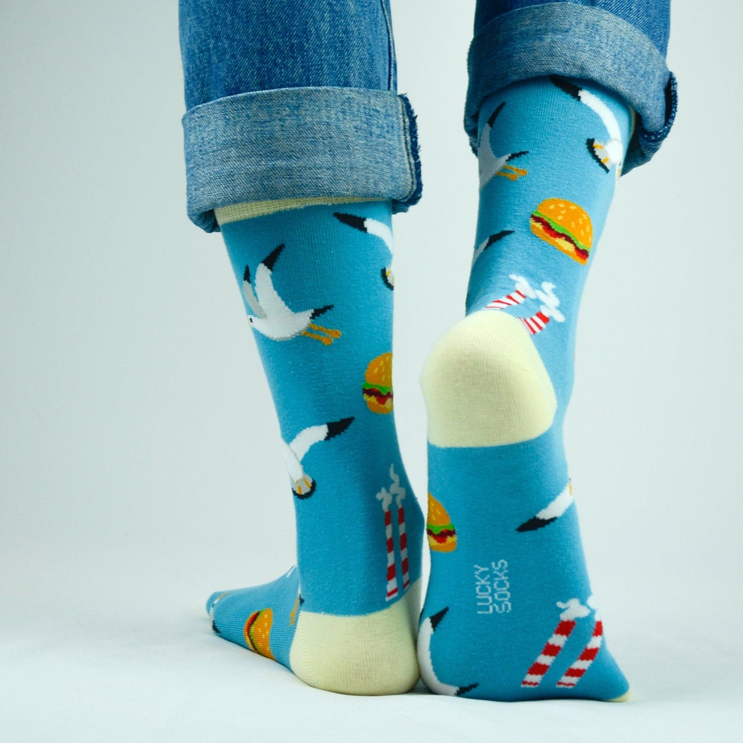 Lucky Socks Irish County Dublin Seagull and Burger Fine Combed Cotton Socks